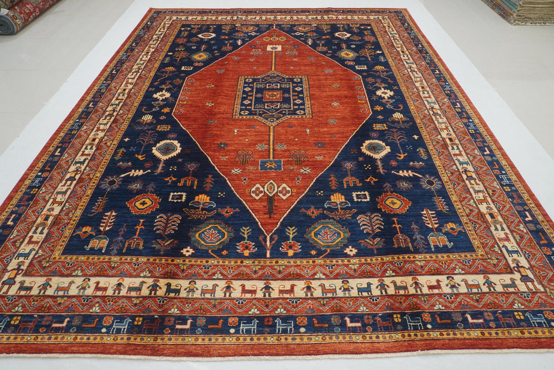 9x12 Red Blue Tribal Gabbeh Afghan Nomad Qashqai Rug