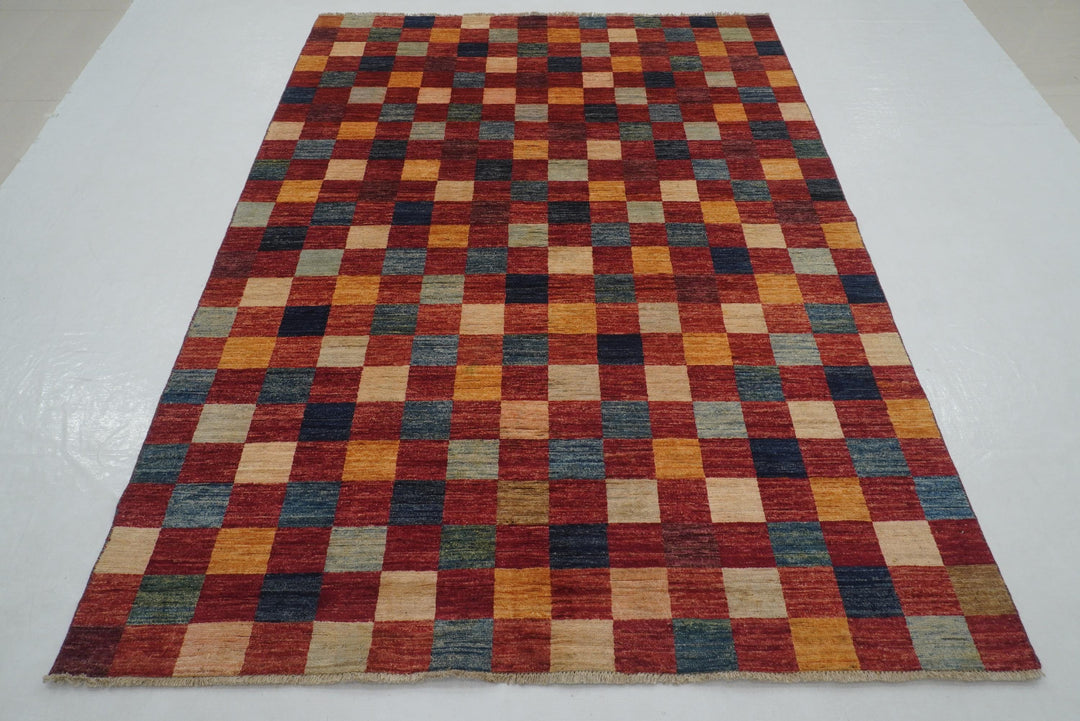 5x8 Red Checkered box Gabbeh hand knotted Rug