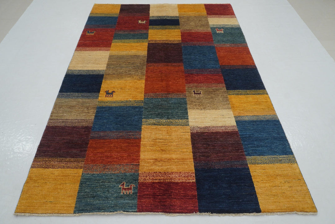 5'5"x7'8" Nomadic Gabbeh Multicolor Checkered Afghan Rug