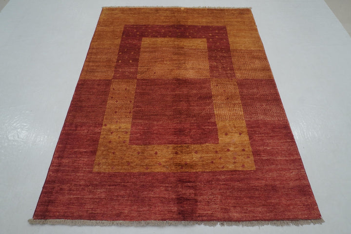 5x6 Orange Red Gabbeh Afghan Modern Hand Knotted Rug