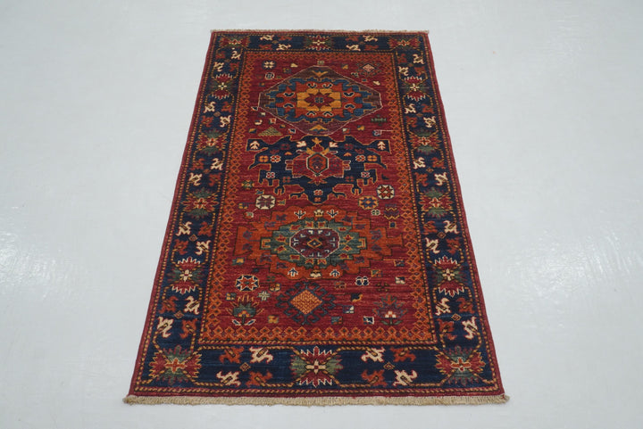 3x5 Red Tribal Afghan Baluch Hand knotted Rug