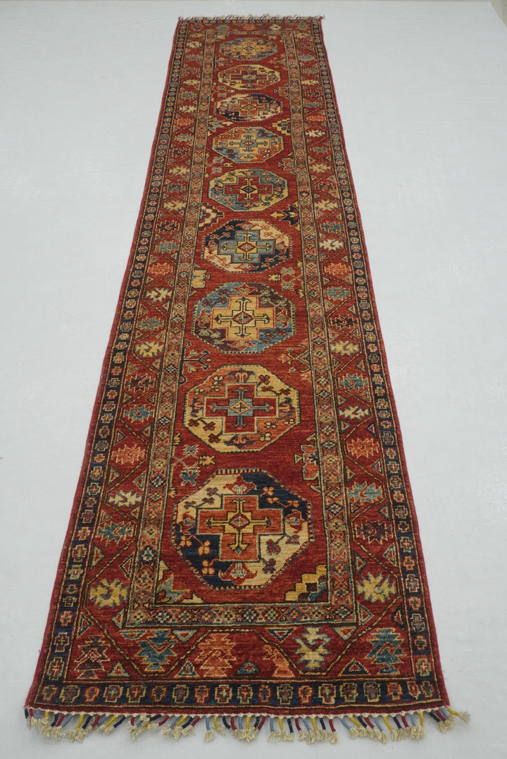 13 Ft Red Ersari Elephant foot Afghan hand knotted Oriental Runner Rug