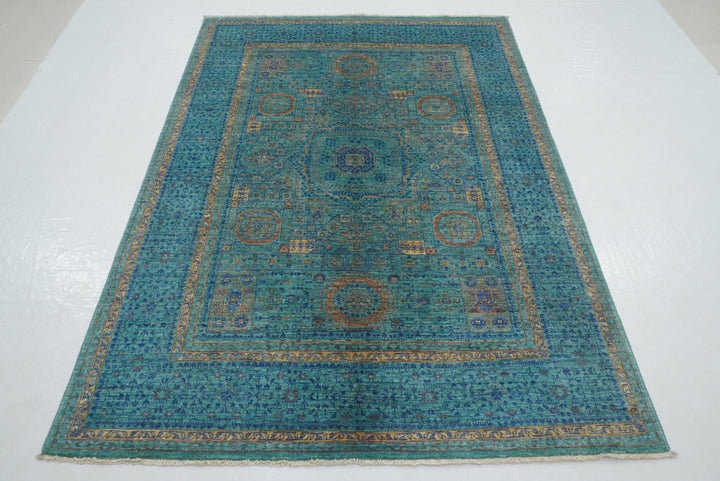 5x7 Turquoise Blue Mamluk Hand knotted Turkish Rug