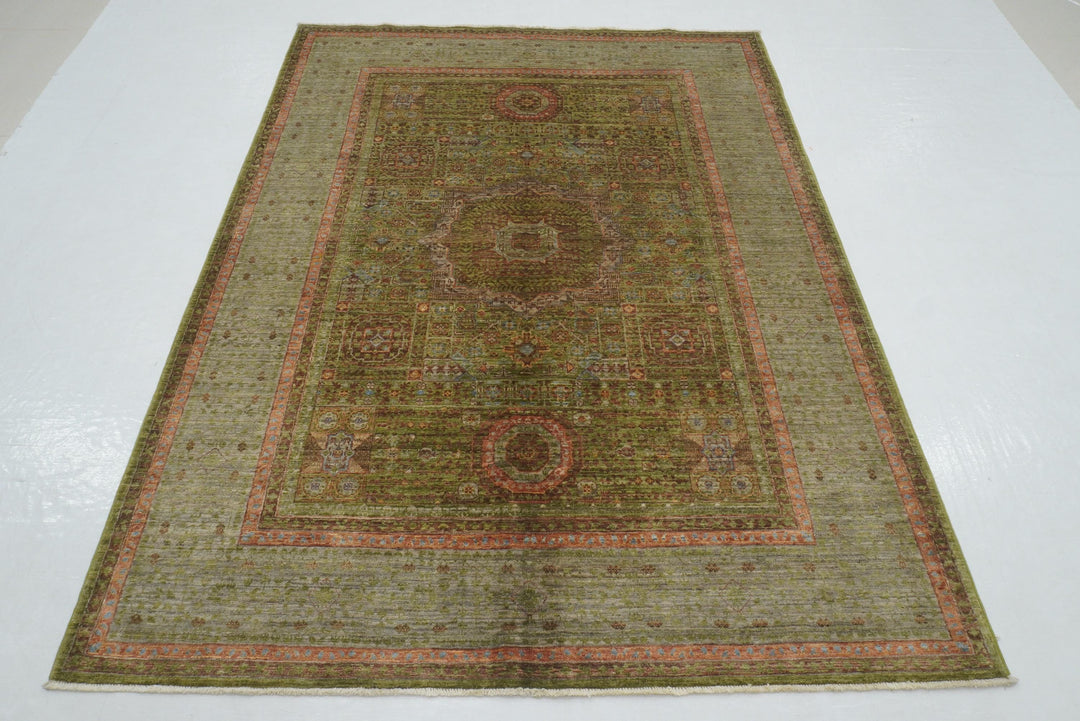 5x7 Green Mamluk Hand knotted Turkish Rug