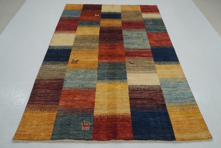 5'5"x7'6" Nomadic Gabbeh Multicolor Checkered Afghan Tribal Rug