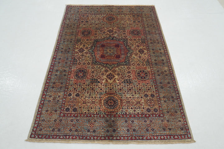 4x6 Gray Mamluk Turkish Hand Knotted Medallion Rug