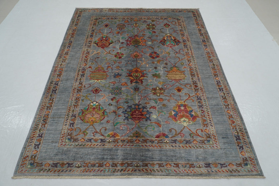 5x7 Blueish Gray Waziri Afghan Hand Knotted Oriental Rug