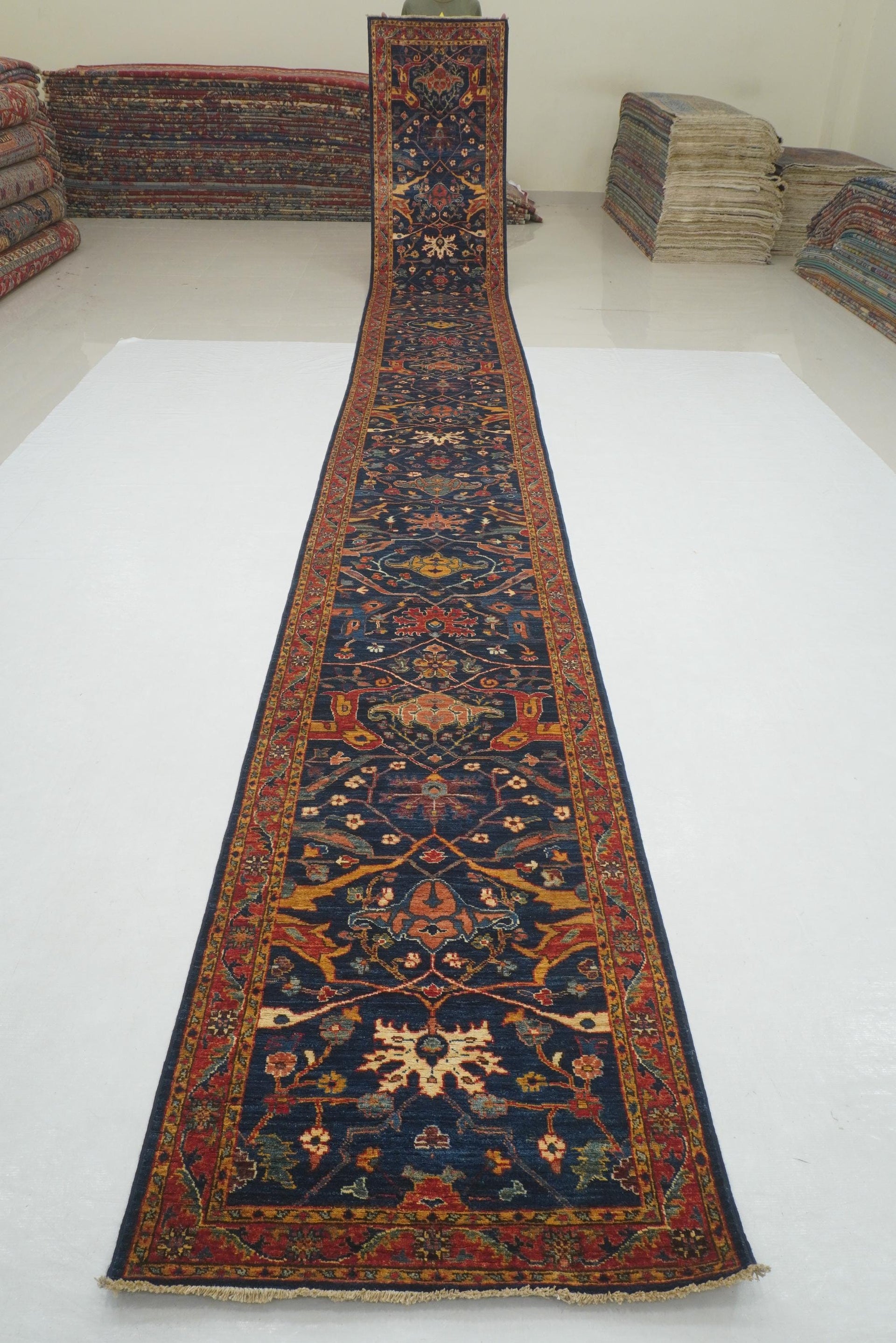 3 x 23 Ft Navy Blue Bidjar Afghan Hand Knotted Extra Long Runner Rug