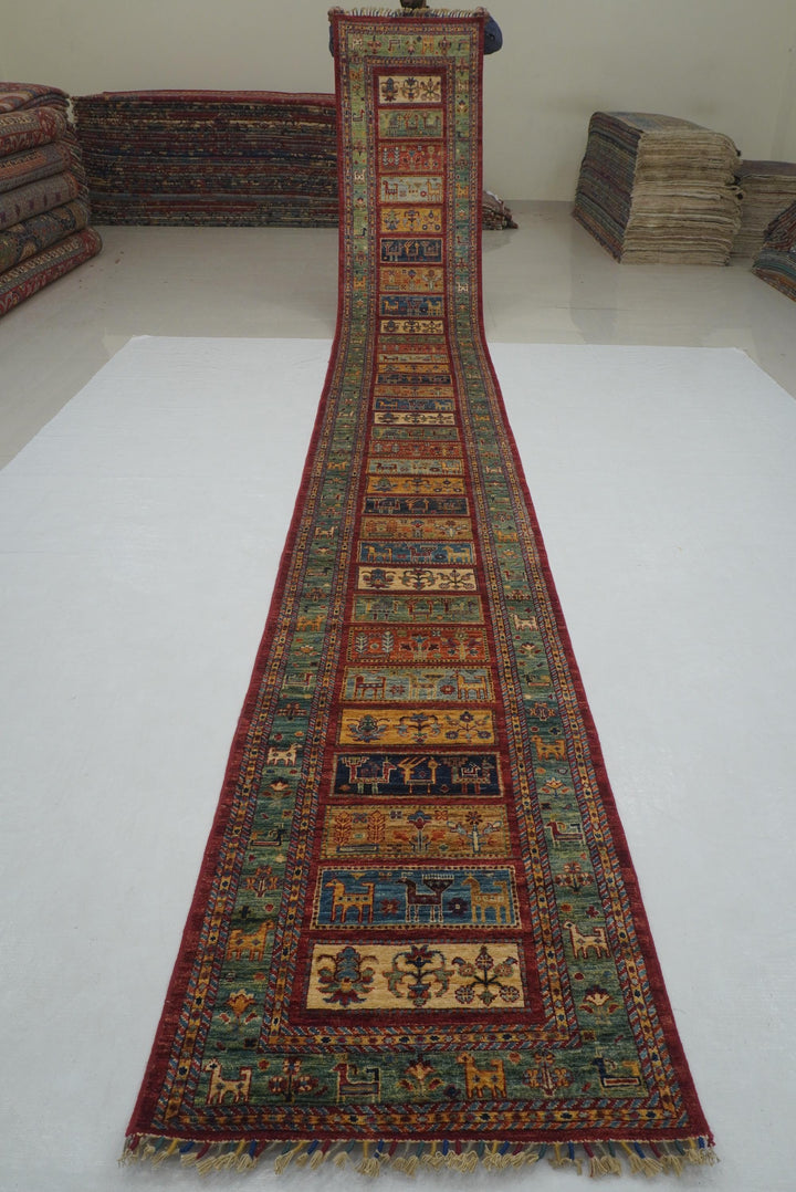 3x19 Ft Red Gabbeh Tribal Animal Afghan Long Runner Rug