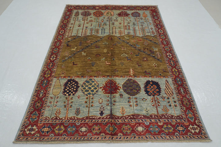 5x7 Blue Gabbeh Tree of Life Landscape Afghan Hand knotted Rug