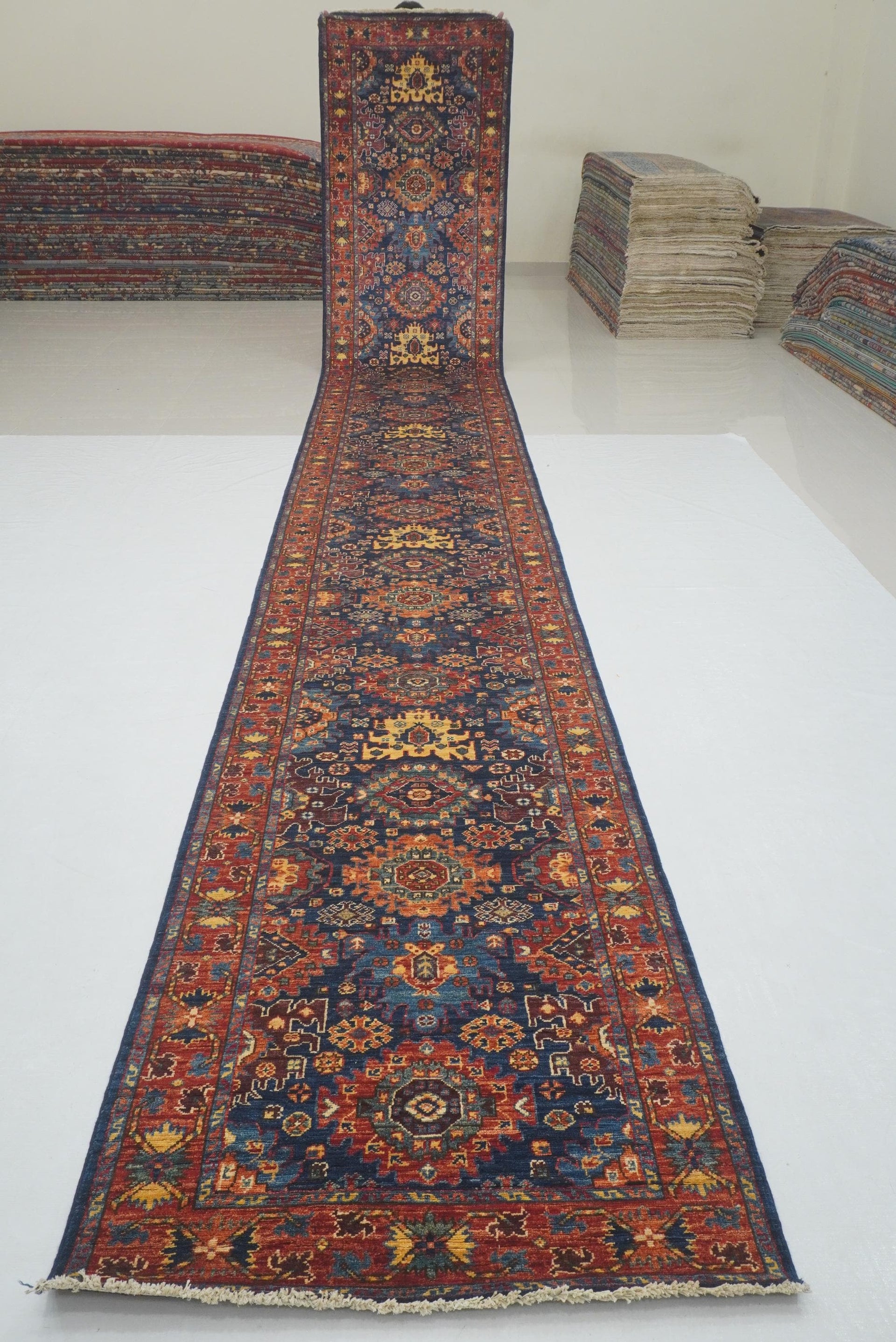 3 x 22 Ft Navy Blue Baluch Afghan Hand Knotted Extra Long Runner Rug