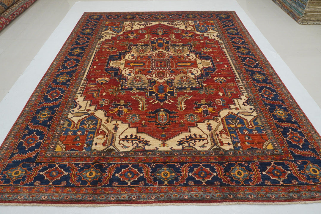 9x12 Red Heriz Afghan Hand knotted Medallion Oriental Rug