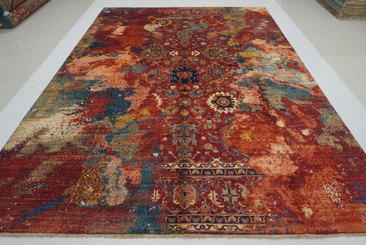 9x12 Red Modern Bidjar Afghan Hand knotted Oriental Rug