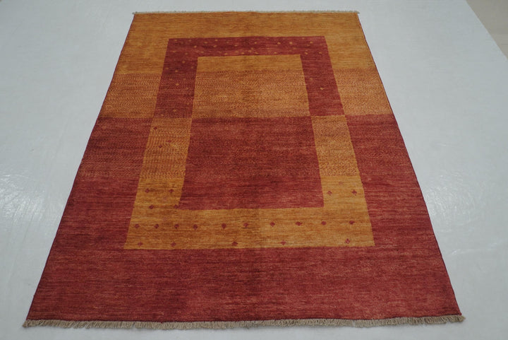 5x6 Orange Red Gabbeh Afghan Hand Knotted Rug