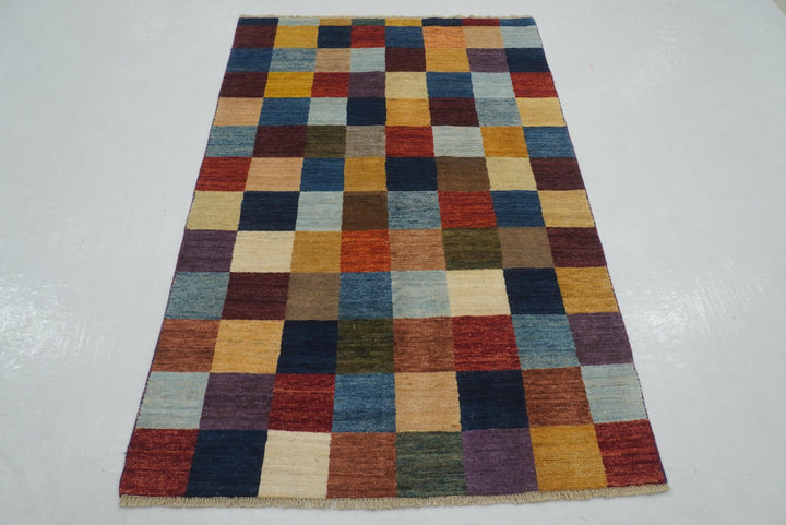 4x6 Checkered Gabbeh Multicolor Afghan Hand knotted Rug