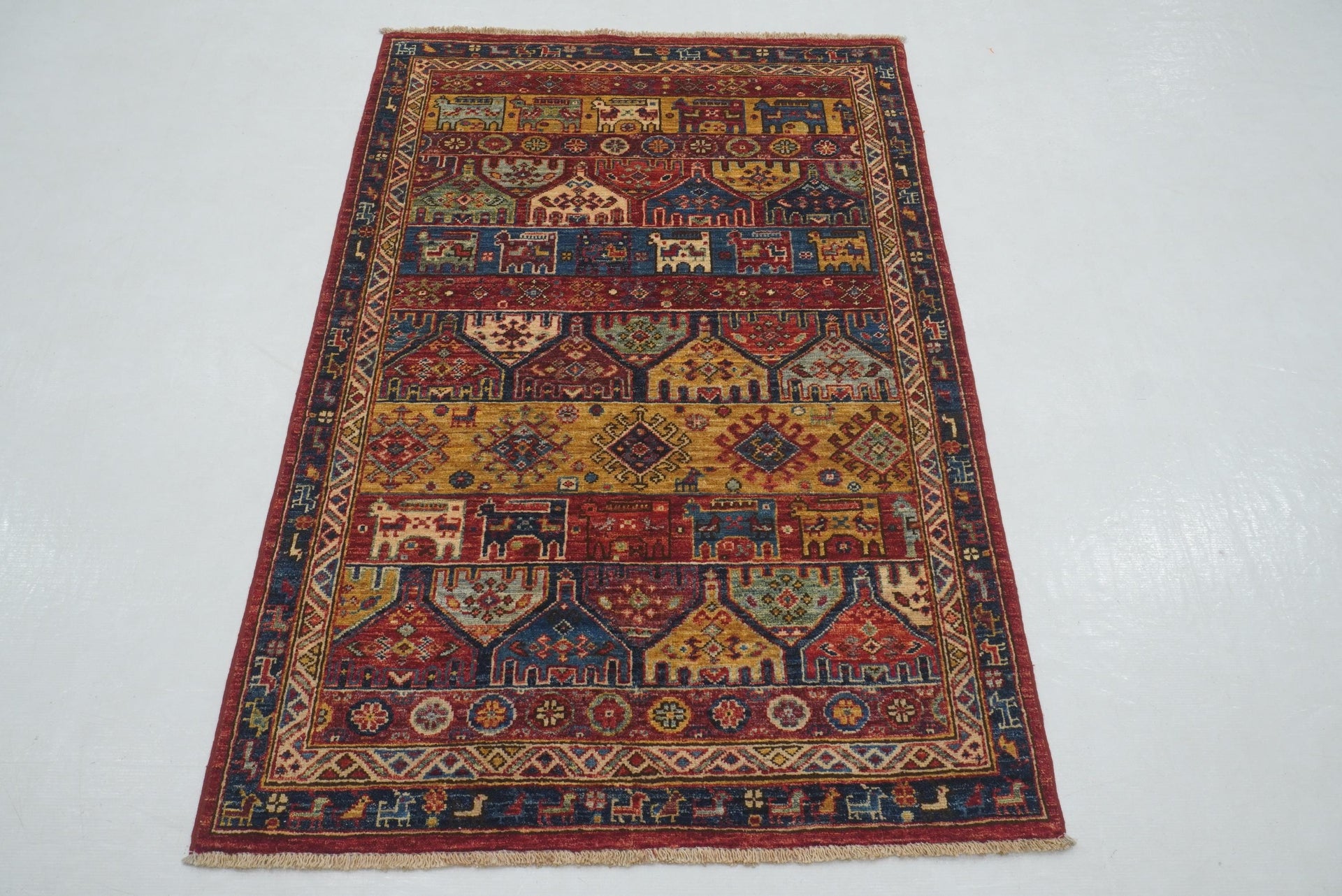 3x5 Red Gabbeh Afghan Hand Knotted Animal Rug