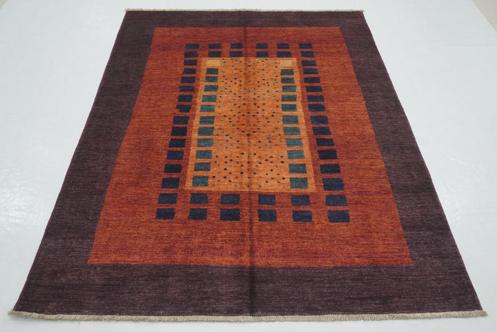 5x7 Red Gabbeh Afghan Modern Hand Knotted Rug