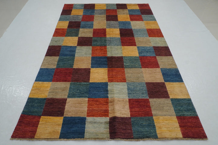 5x8 Checkered Multicolor box Gabbeh hand knotted Rug