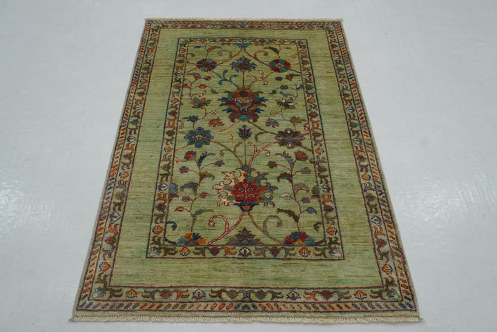 3x5 Green Waziri Afghan Hand knotted Oriental Rug