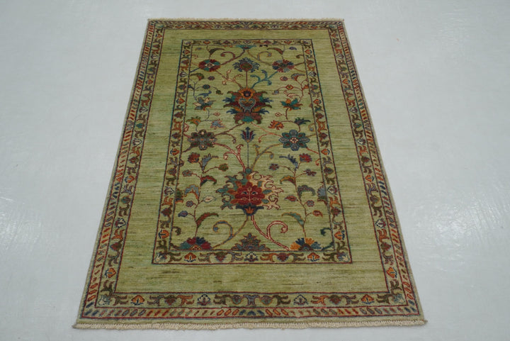 3x5 Green Waziri Afghan Hand knotted Oriental Rug