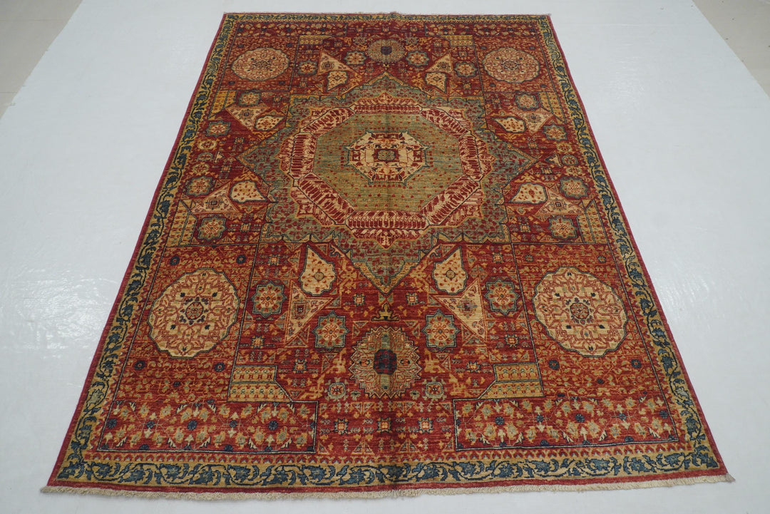 5x7 Red Vintage Mamluk Hand knotted Turkish Medallion Rug