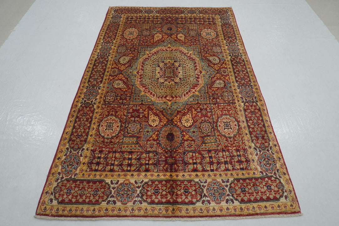 4'6x7'1 Red Vintage Mamluk Hand knotted Turkish Medallion Rug