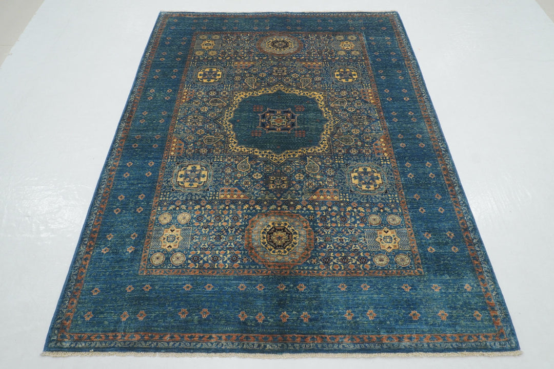 5x7 Dark Blue Mamluk Hand knotted Turkish Rug