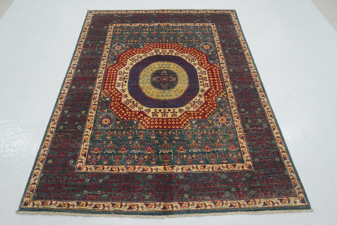 5x7 Green Turkish Mamluk Hand knotted Medallion Rug