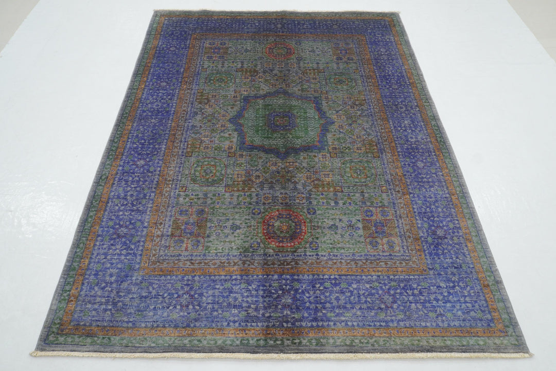 5x7 Blueish Gray Mamluk Hand knotted Turkish Rug