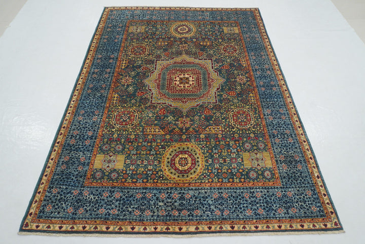 5x7 Green Medallion Turkish Mamluk Rug