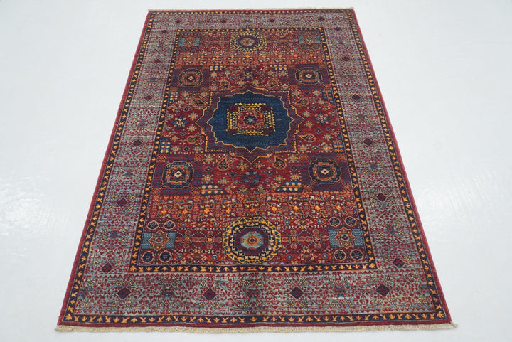 4x6 Red Mamluk Turkish Hand Knotted Medallion Rug