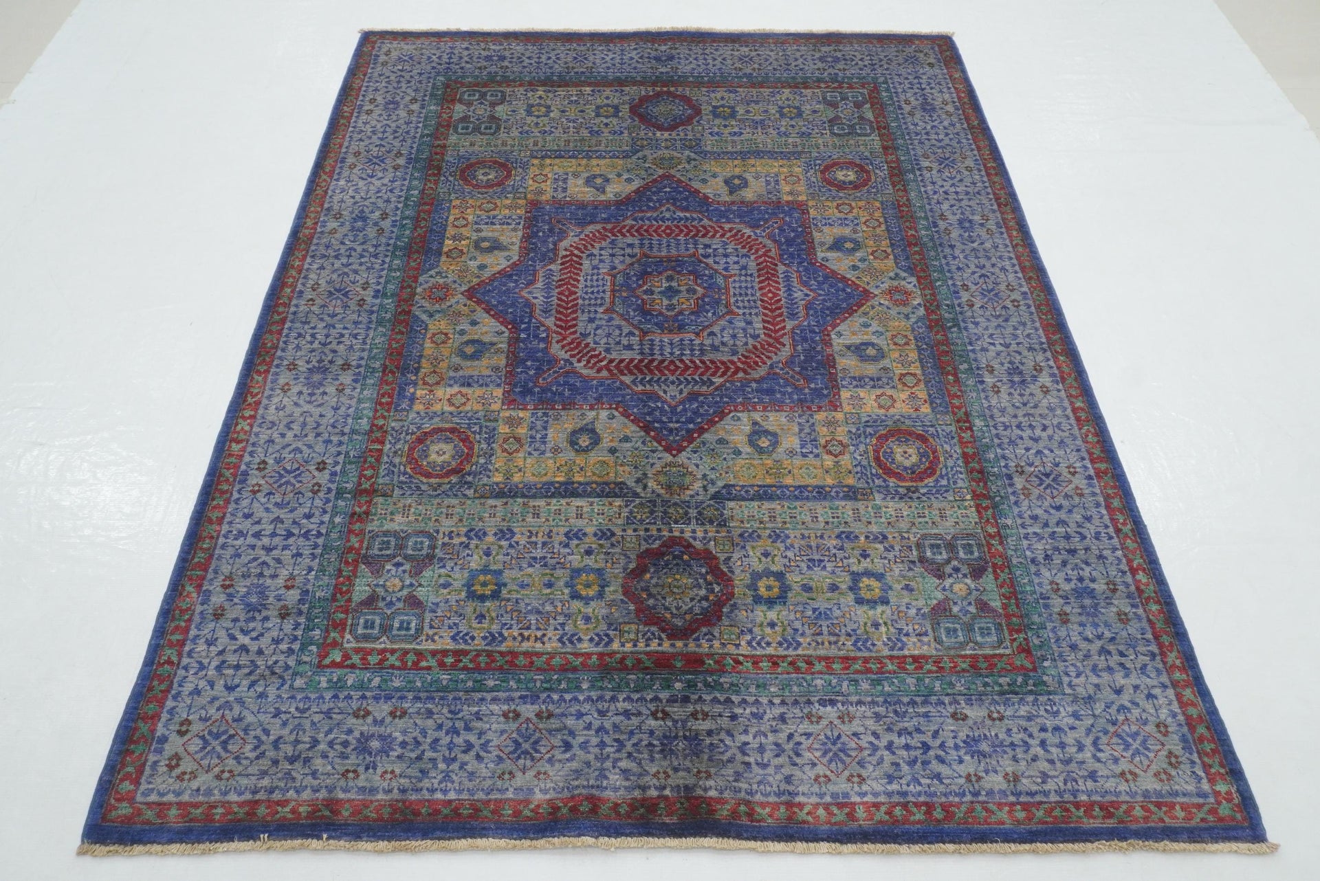 5x7 Blue Mamluk Hand knotted Turkish Rug