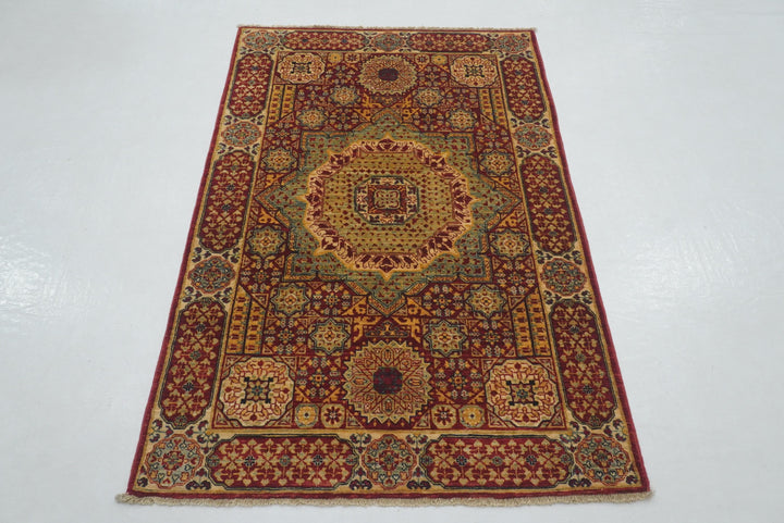 3x5 Red Mamluk Turkish Hand knotted Medallion Rug