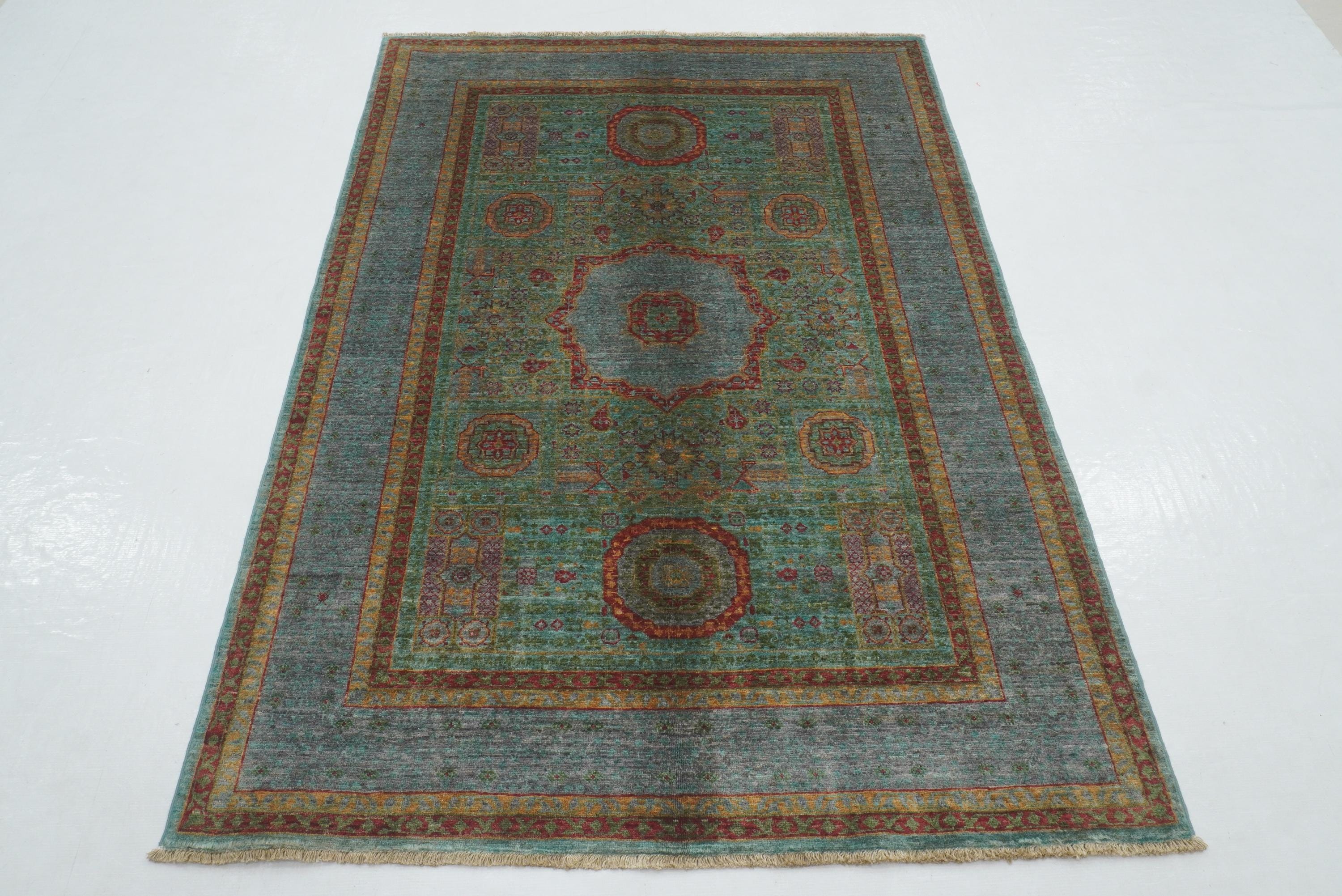 4x6 Blue Mamluk Turkish Hand Knotted Medallion Rug - Yildiz Rugs