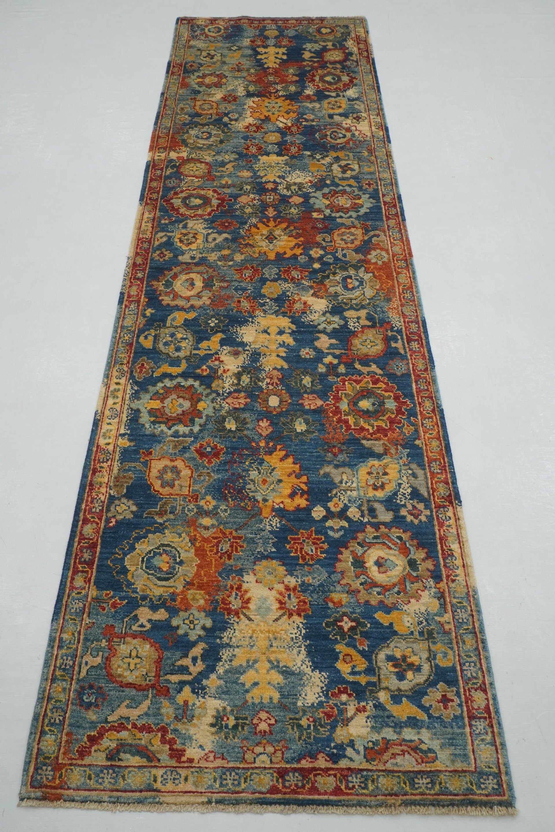 2'9"x9'9" Blue Modern Bidjar Afghan Hand knotted Runner Rug