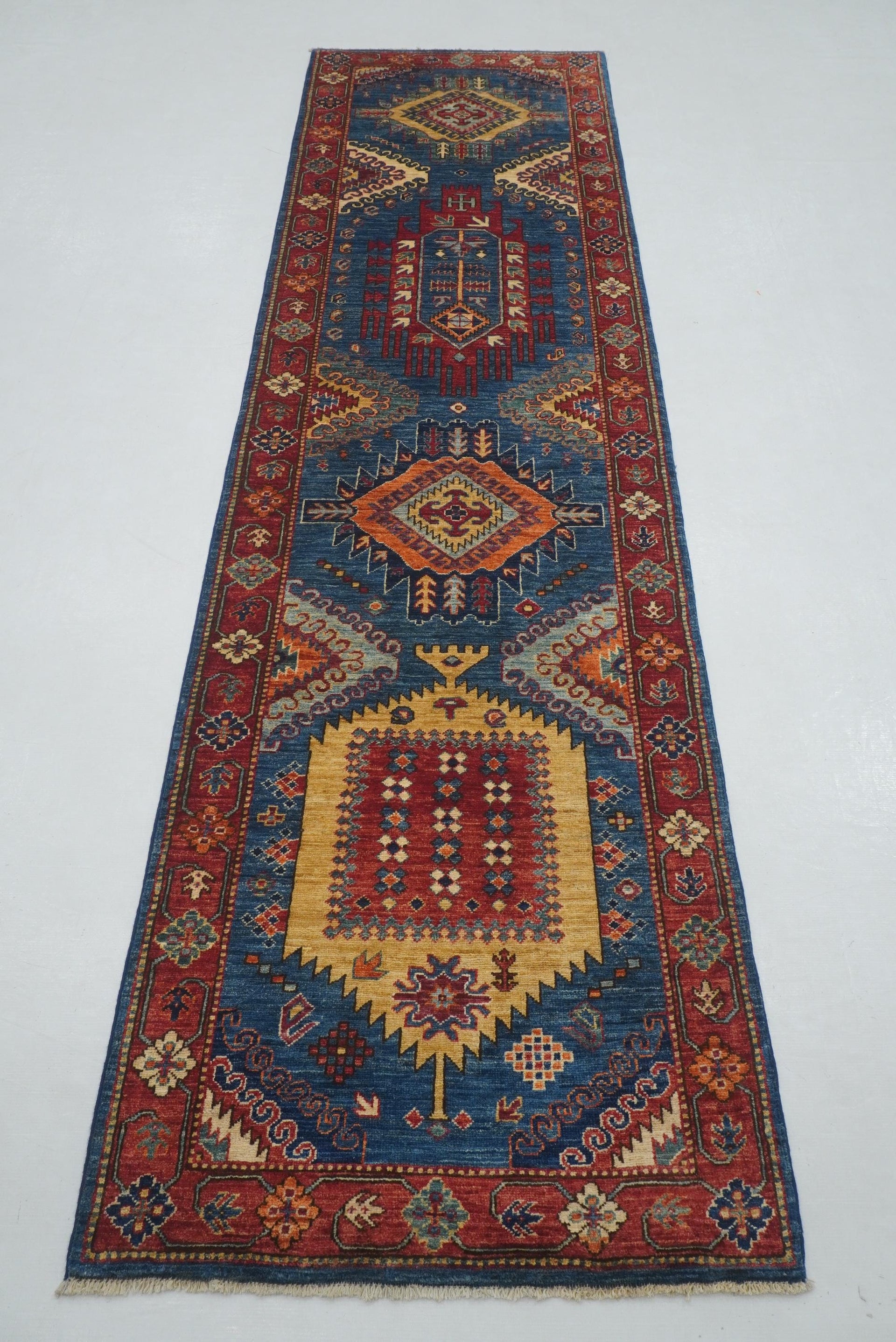 10 ft Blue Malayer Afghan hand knotted Oriental Runner Rug