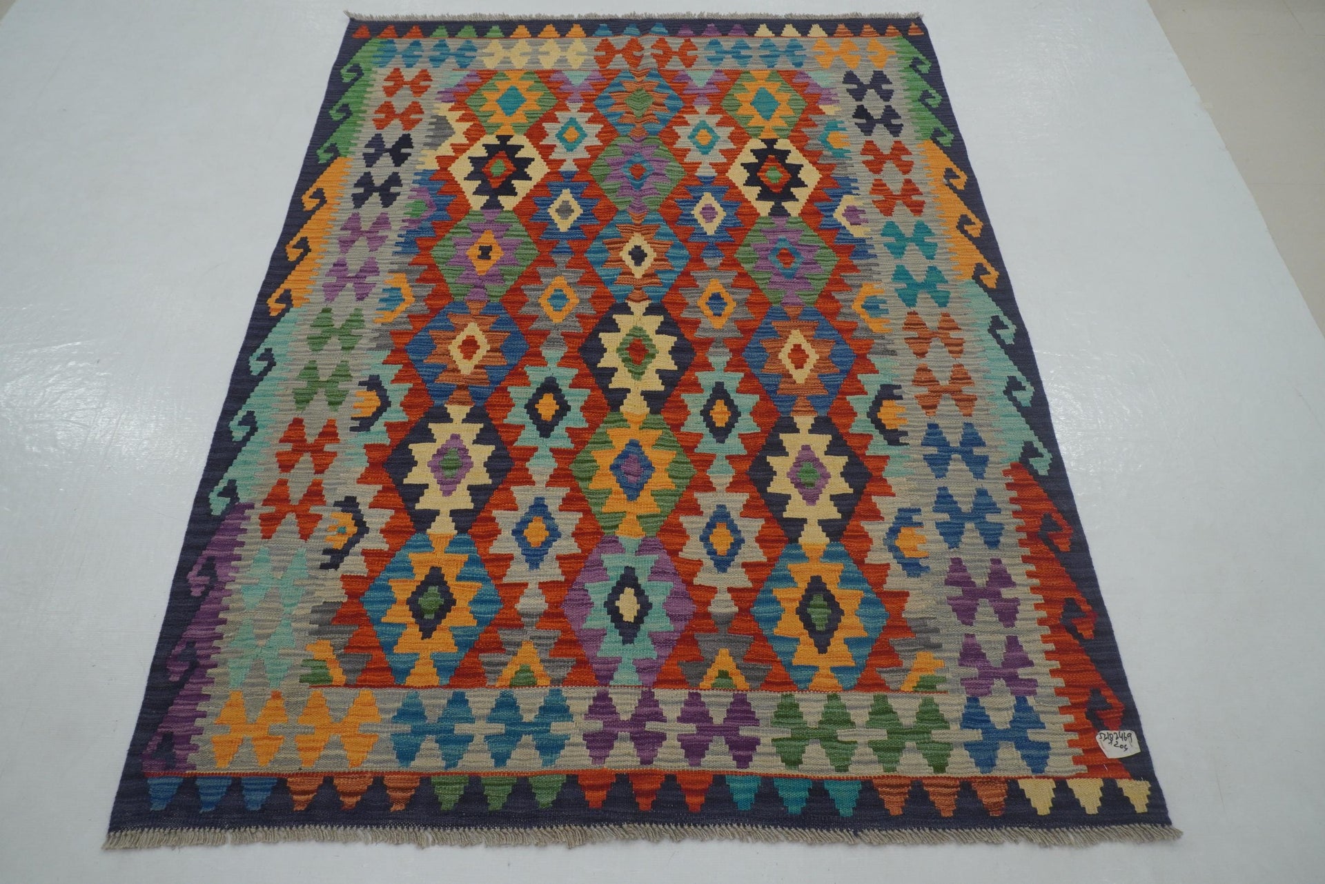5x7 Red Afghan Handmade Geometric Reversible Kilim Rug