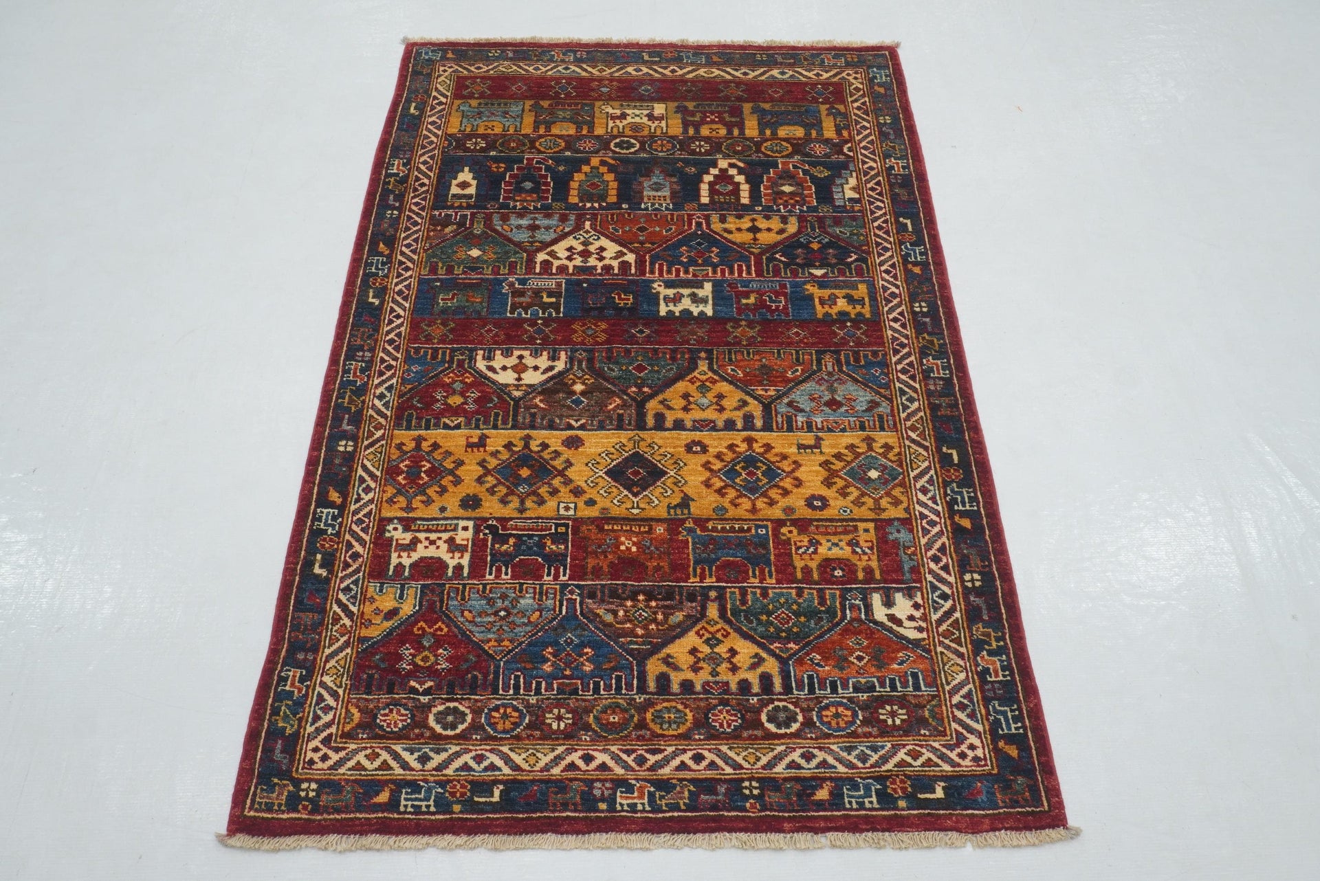 3x5 Red Animal Gabbeh Afghan Hand Knotted Rug