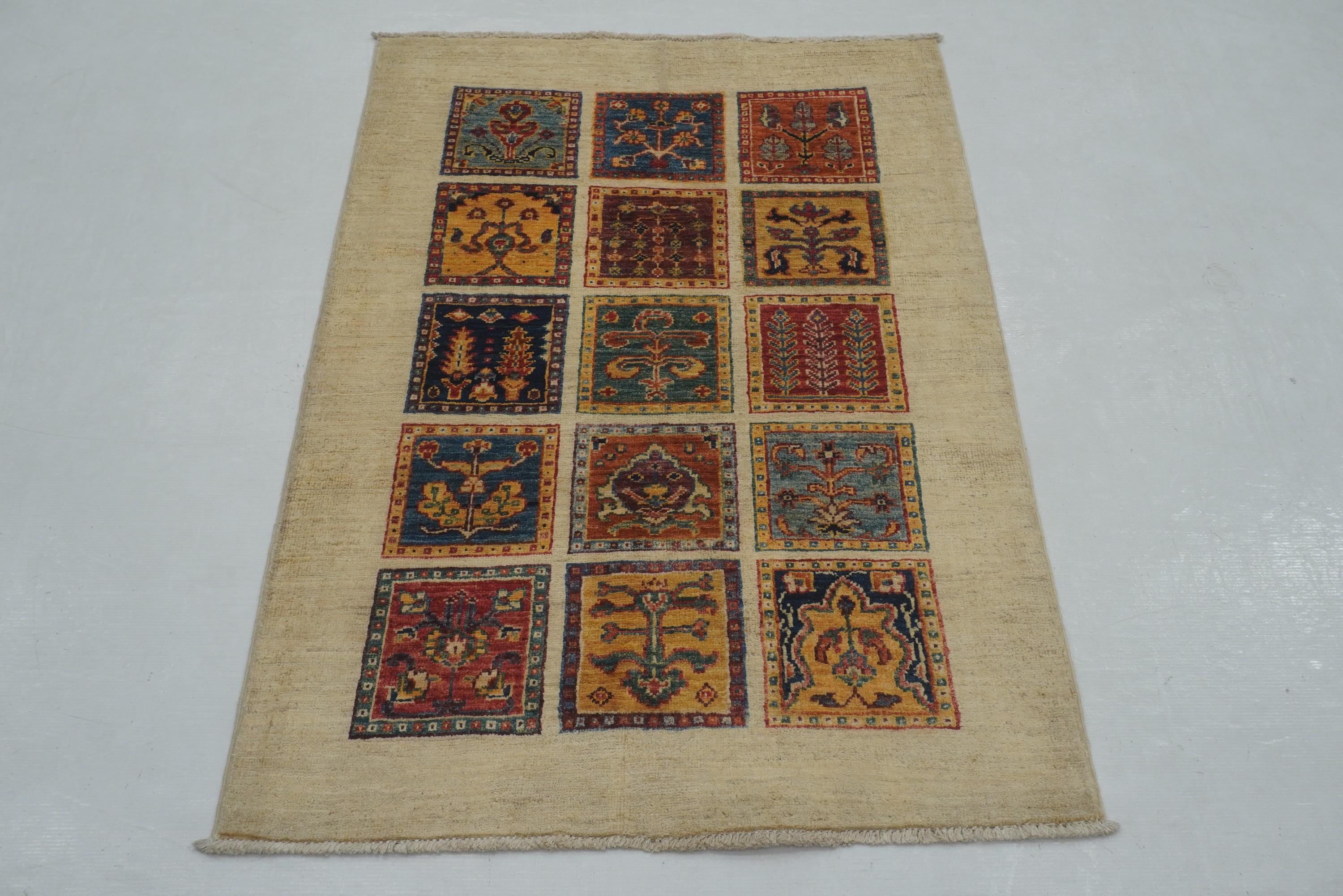 3x4 Beige Bakhtiar Afghan Hand Knotted Rug - Yildiz Rugs