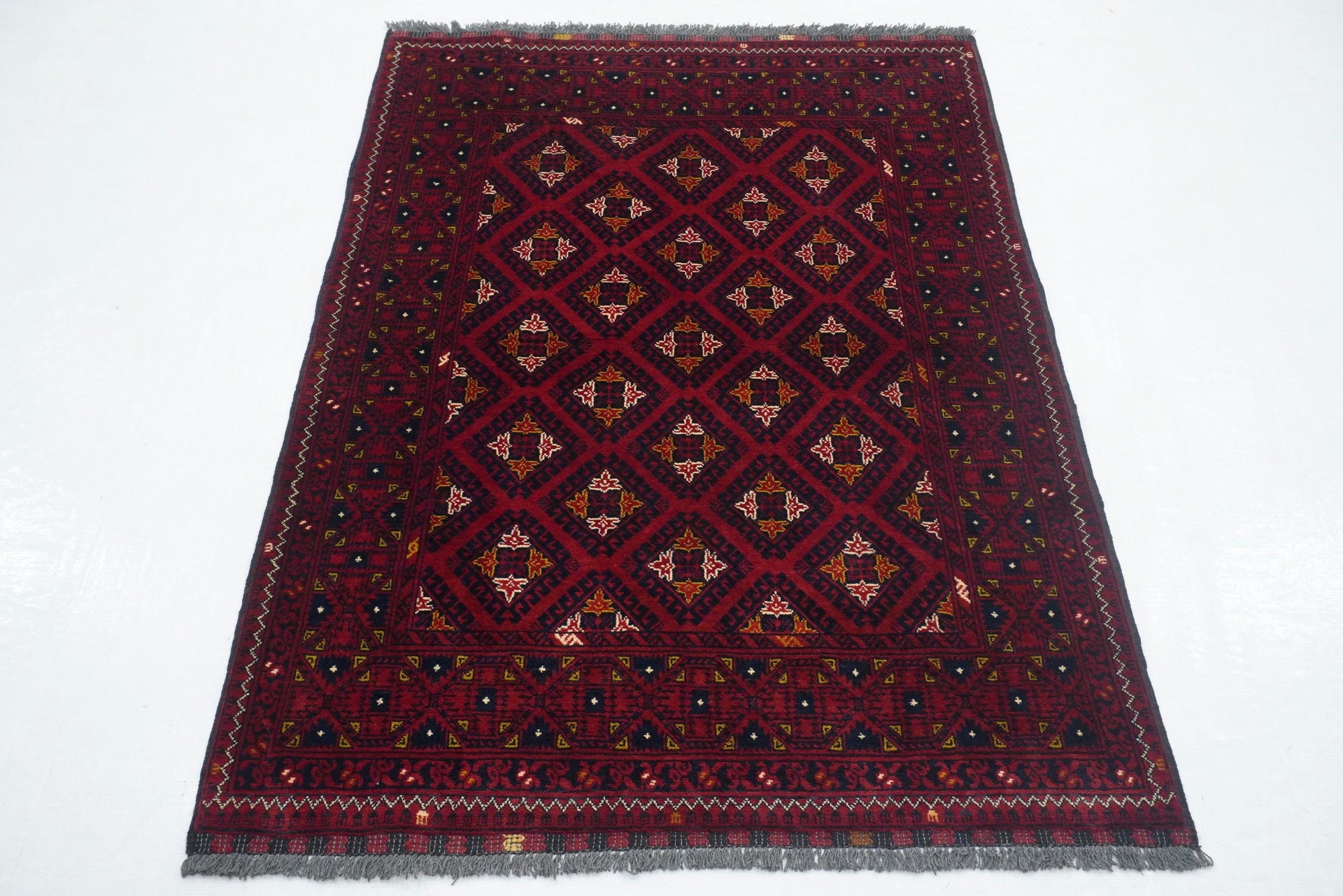 3x5 Red Kunduz Afghan hand knotted Geometric Rug