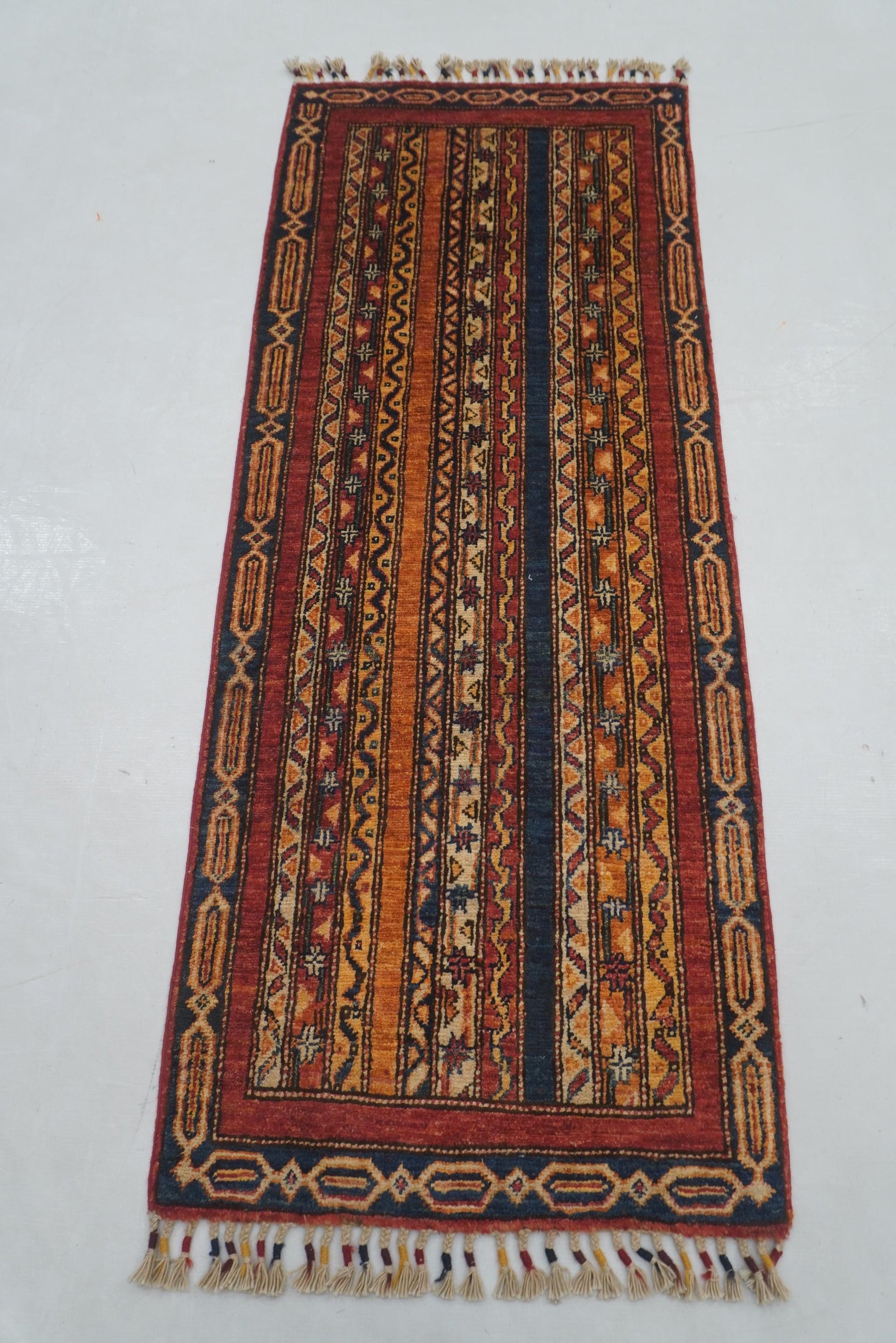 2x5 ft Red Turkish Shawl Pattern Hand knotted Runner Rug