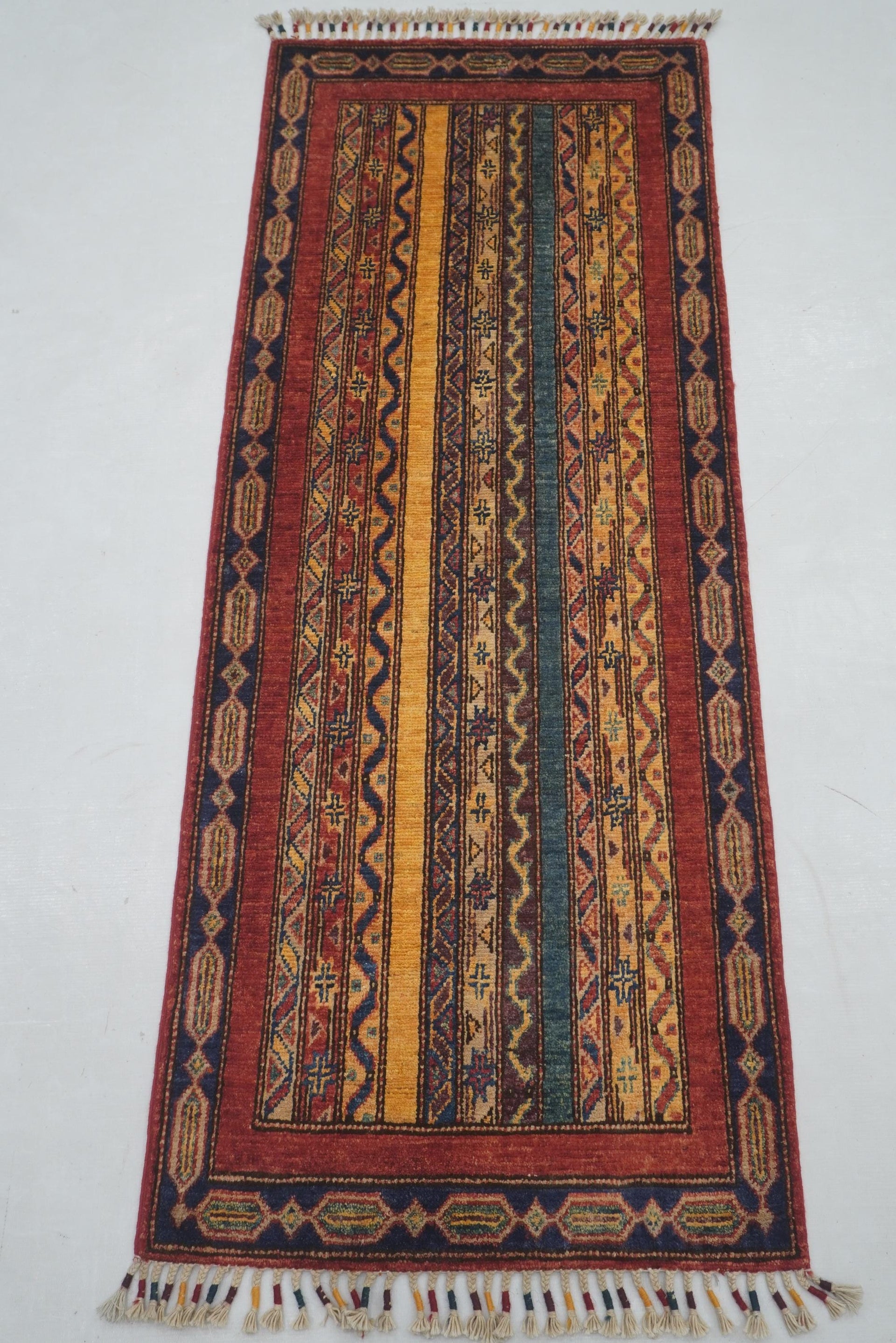 2x5 ft Red Turkish Shawl Pattern Hand knotted Runner Rug