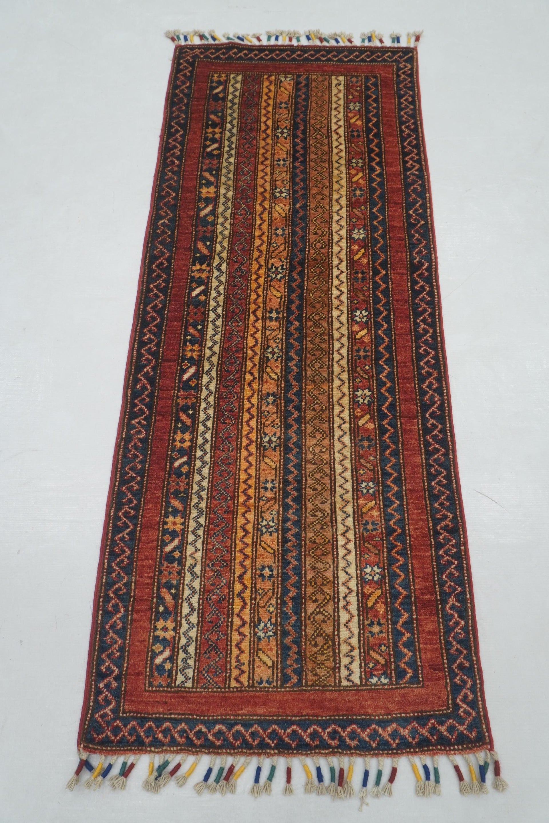 2x5 ft Red Turkish Shawl Pattern Hand knotted Runner Rug