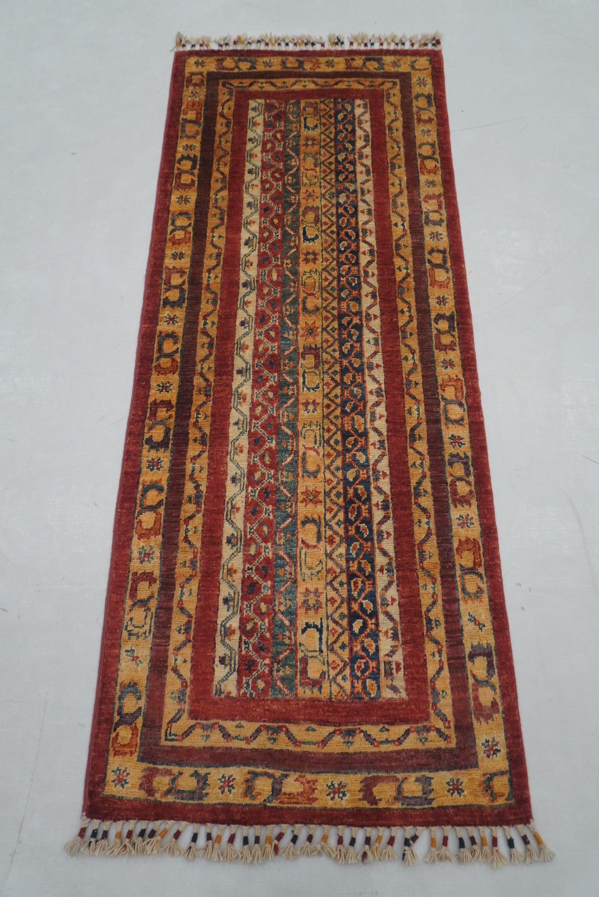 2x5 ft Red Turkish Shawl Pattern Hand knotted Runner Rug