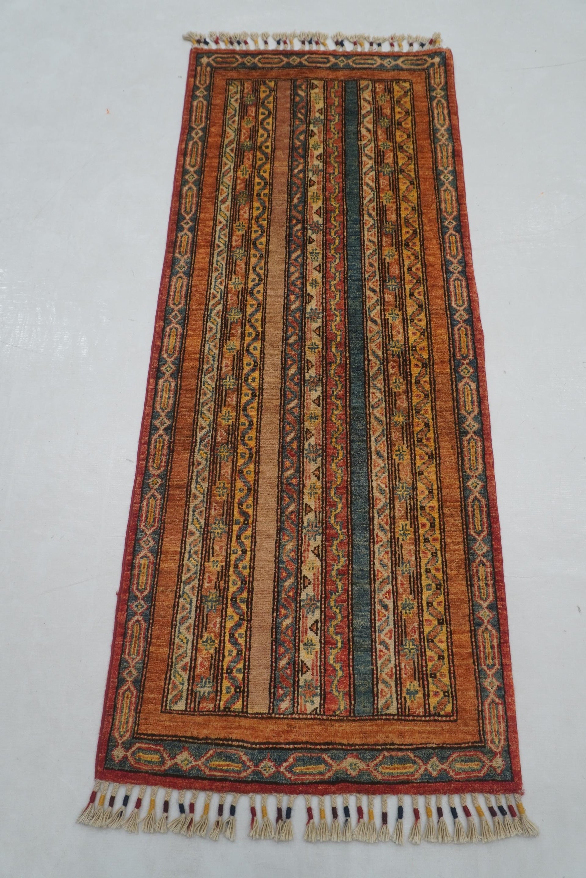 2x5 ft Orange Turkish Shawl Pattern Hand knotted Runner Rug