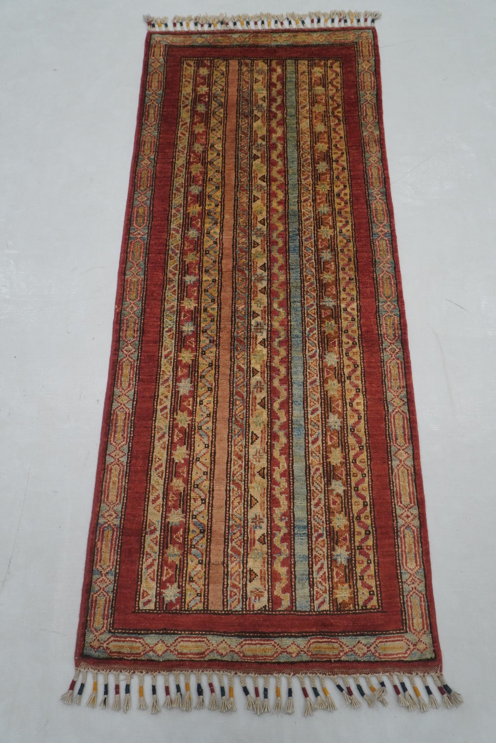 2x5 ft Red Turkish Shawl Pattern Hand knotted Runner Rug