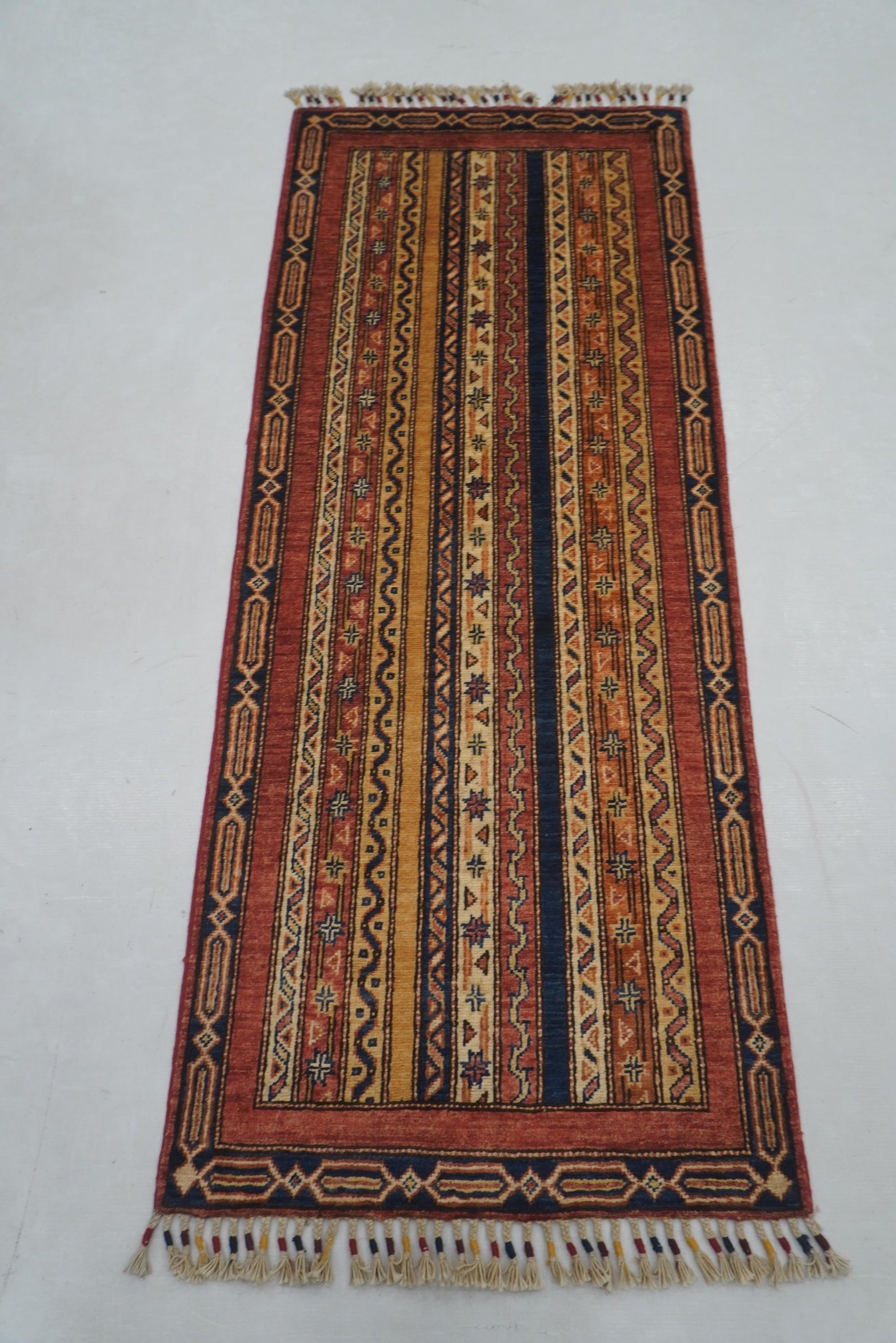 2x5 ft Red Turkish Shawl Pattern Hand knotted Runner Rug