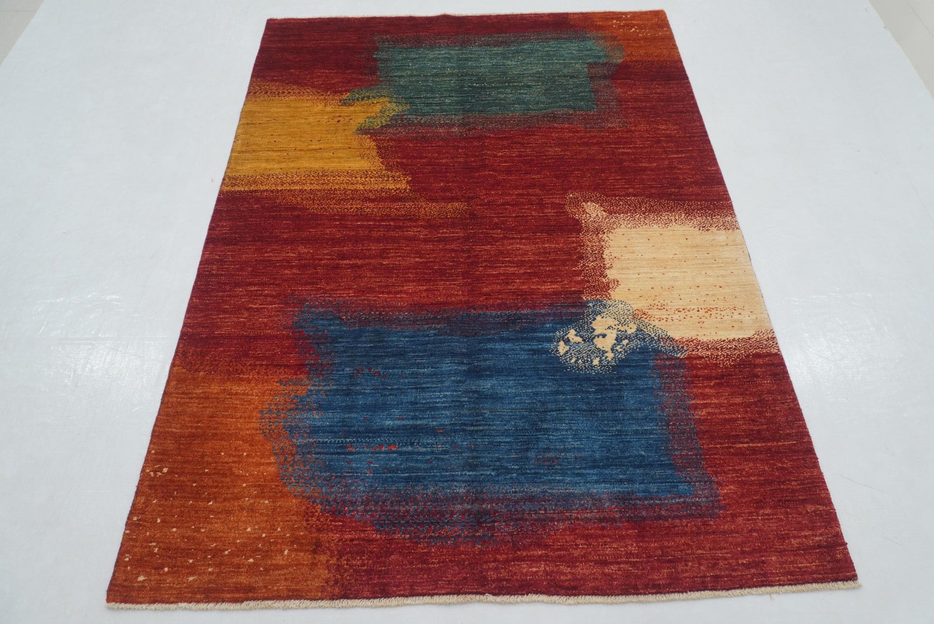 5x7 Red Modern Afghan Hand knotted Abstract Rug