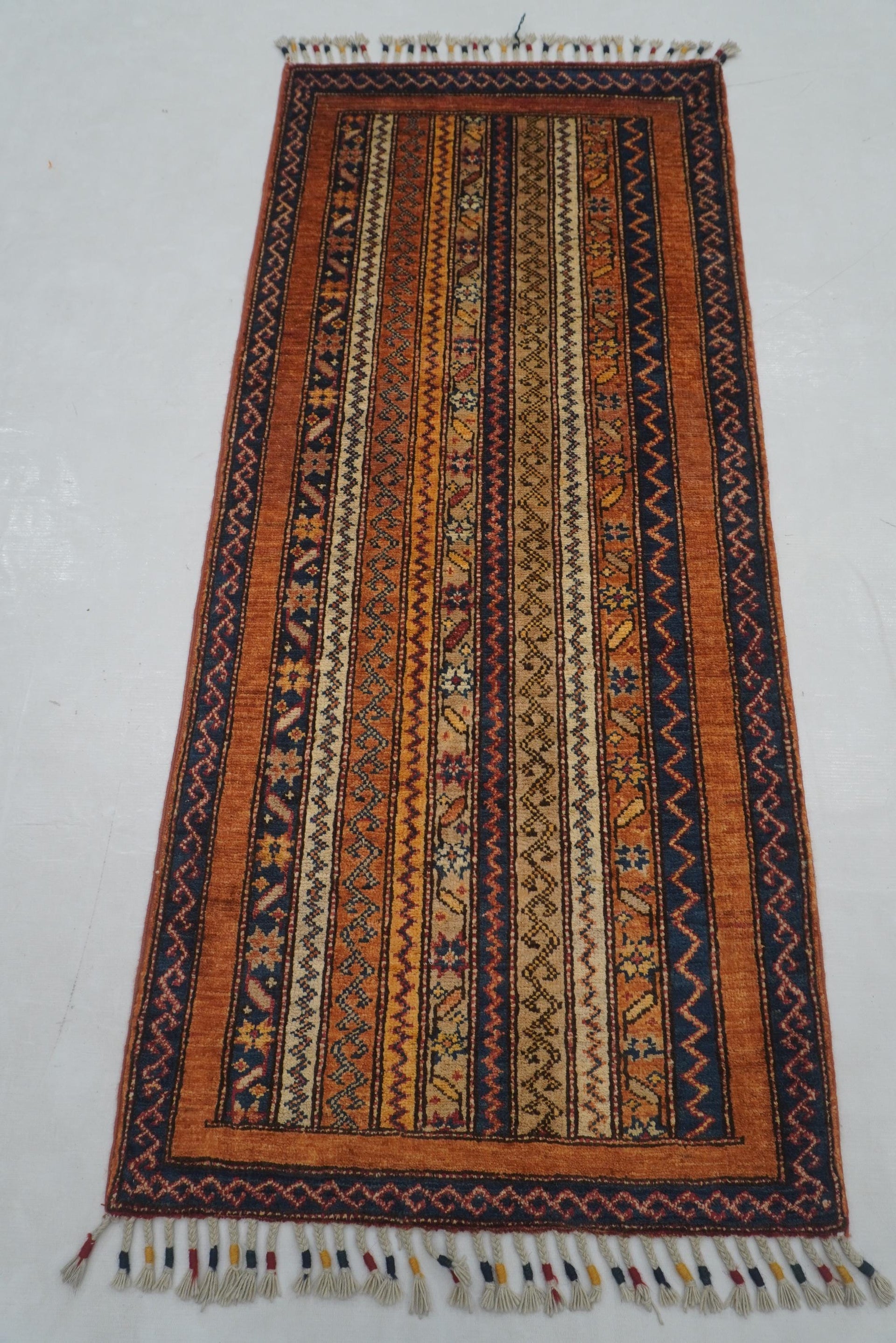 2x5 ft Orange Turkish Shawl Pattern Hand knotted Runner Rug