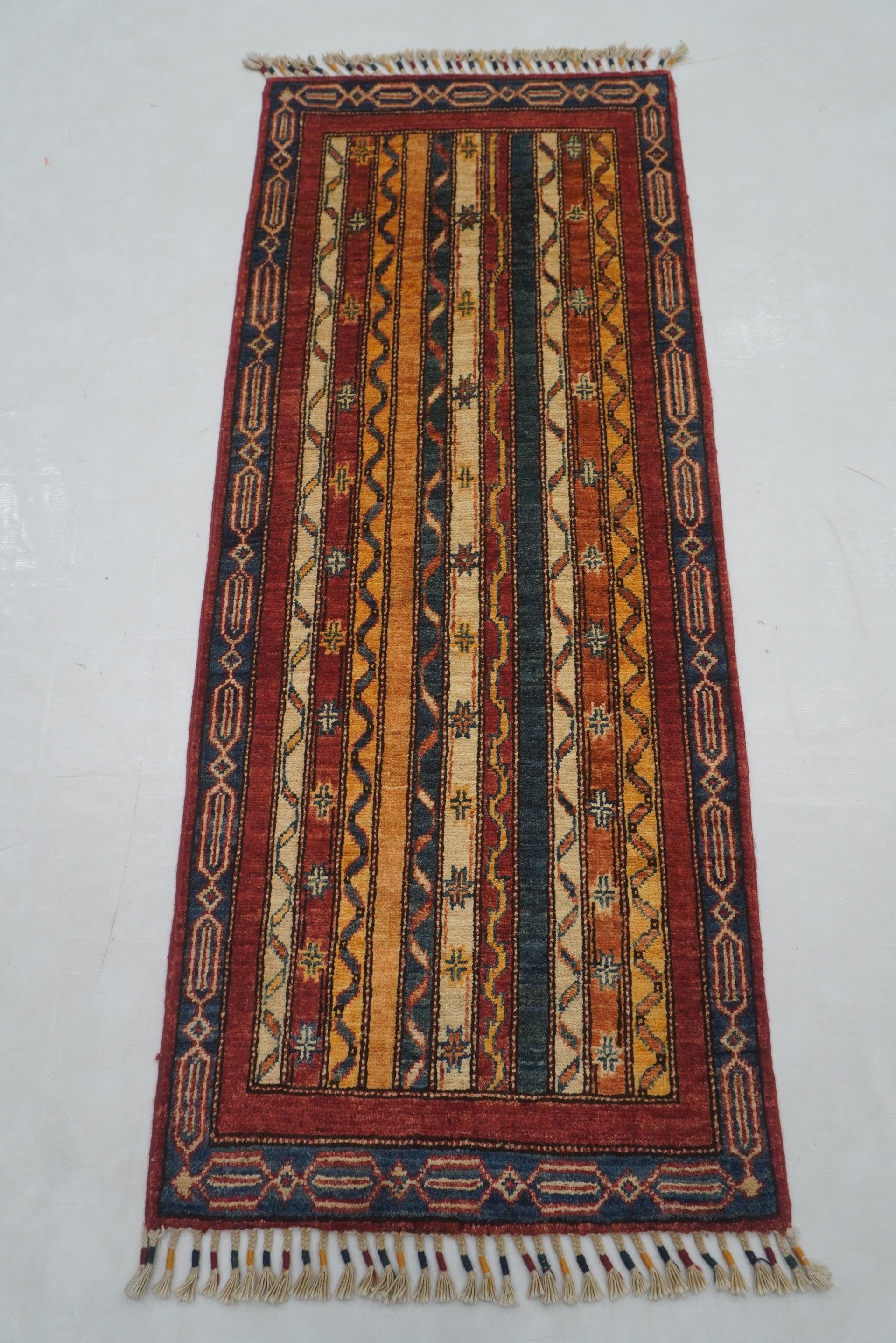 2x5 ft Red Turkish Shawl Pattern Hand knotted Runner Rug